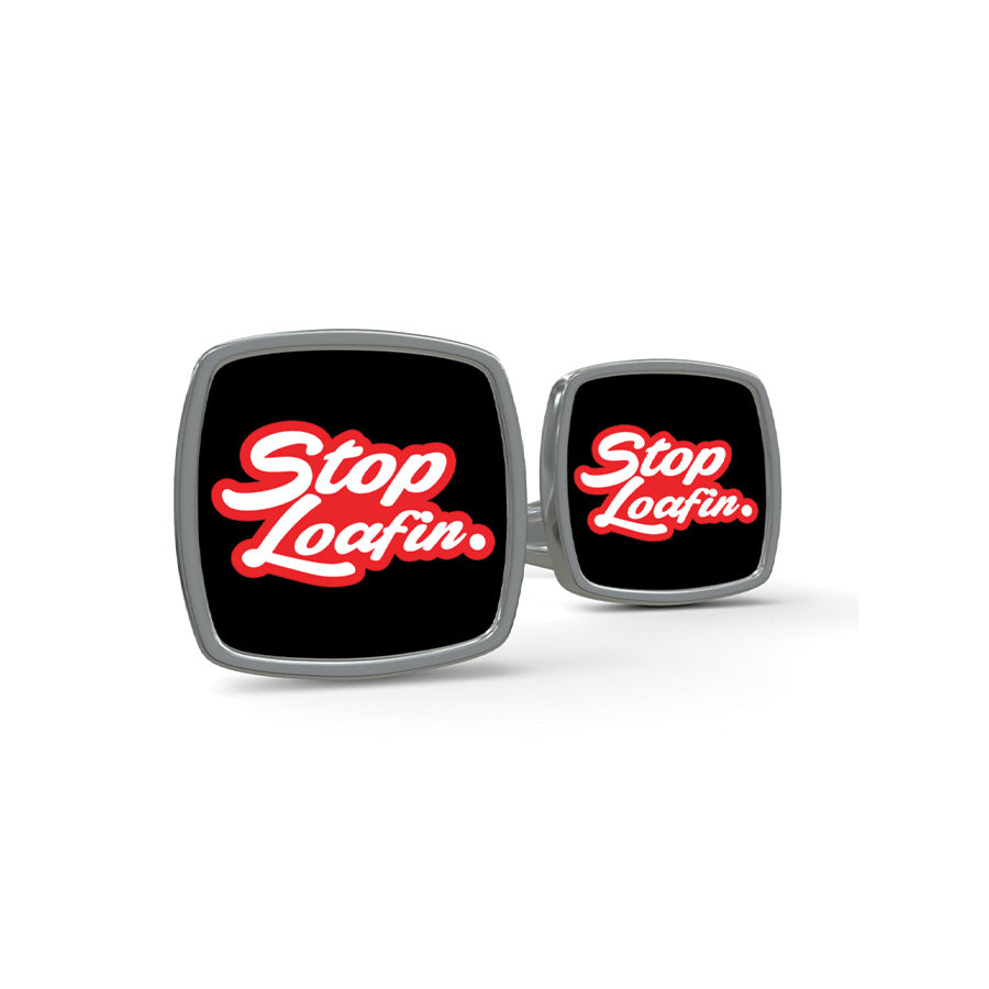 Stop Loafin Silver Square Cufflinks