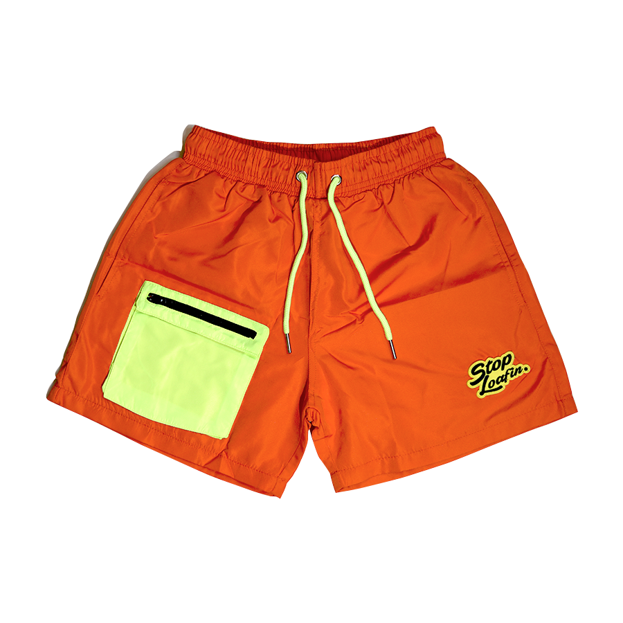 Stop Loafin Orange Racer Highlighter Pocket Shorts